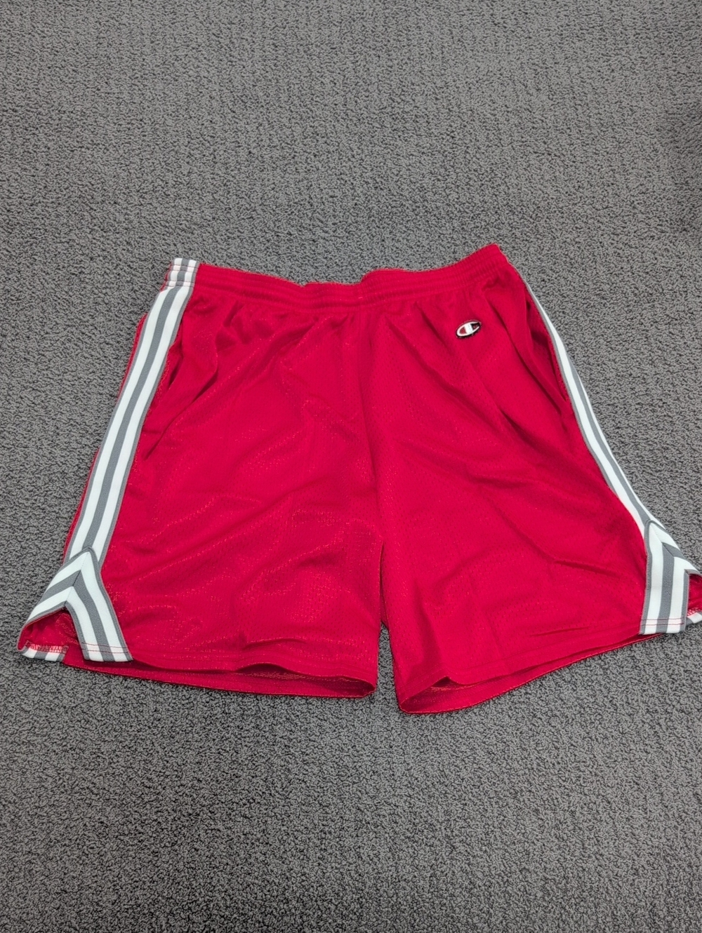 Champion Red Mesh Lacrosse Shorts with Black/White Side Stripes